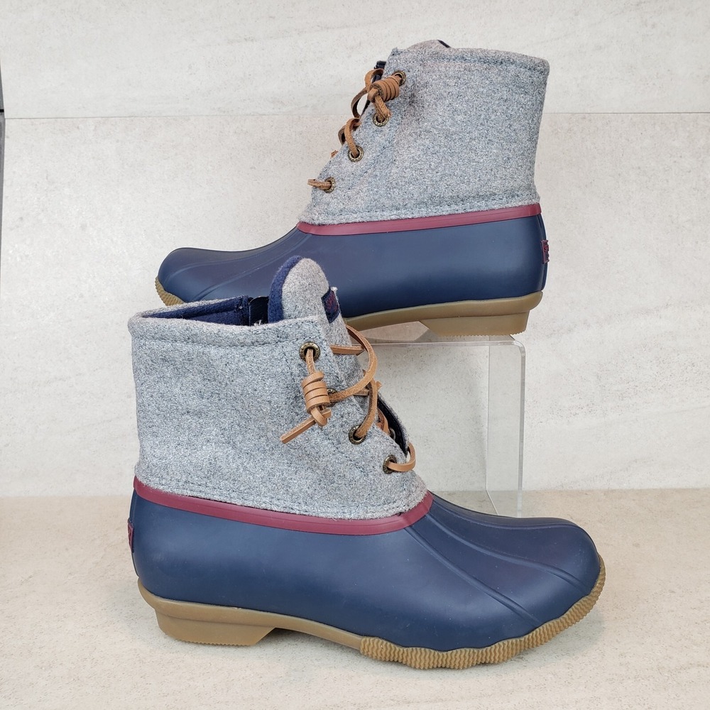 SPERRY Womens - SIZE 7 - Saltwater STS87100 Grey Wool Blend Lace Up Duck Boots